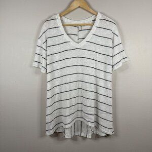 Cato White & Black Striped Lightweight V-Neck Short Sleeve Women's Top Size M